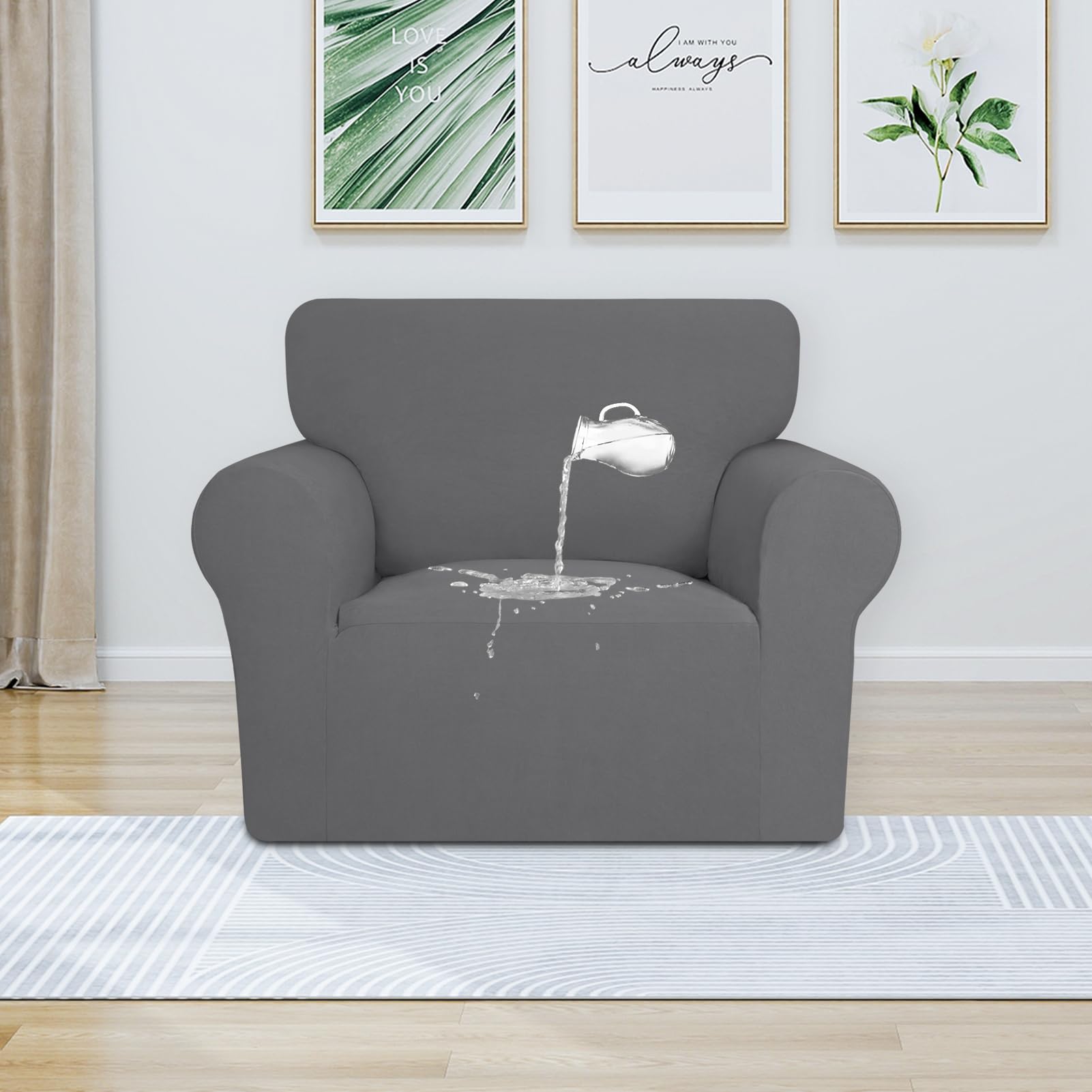 Purefit 100% Dual Waterproof Couch Cover Slipcovers For Couches And Sofas - Stretch Non Slip Fleece Sofa Covers Washable, Leakproof Furniture Protector For Kids, Pets, Dog (Chair, Gray)