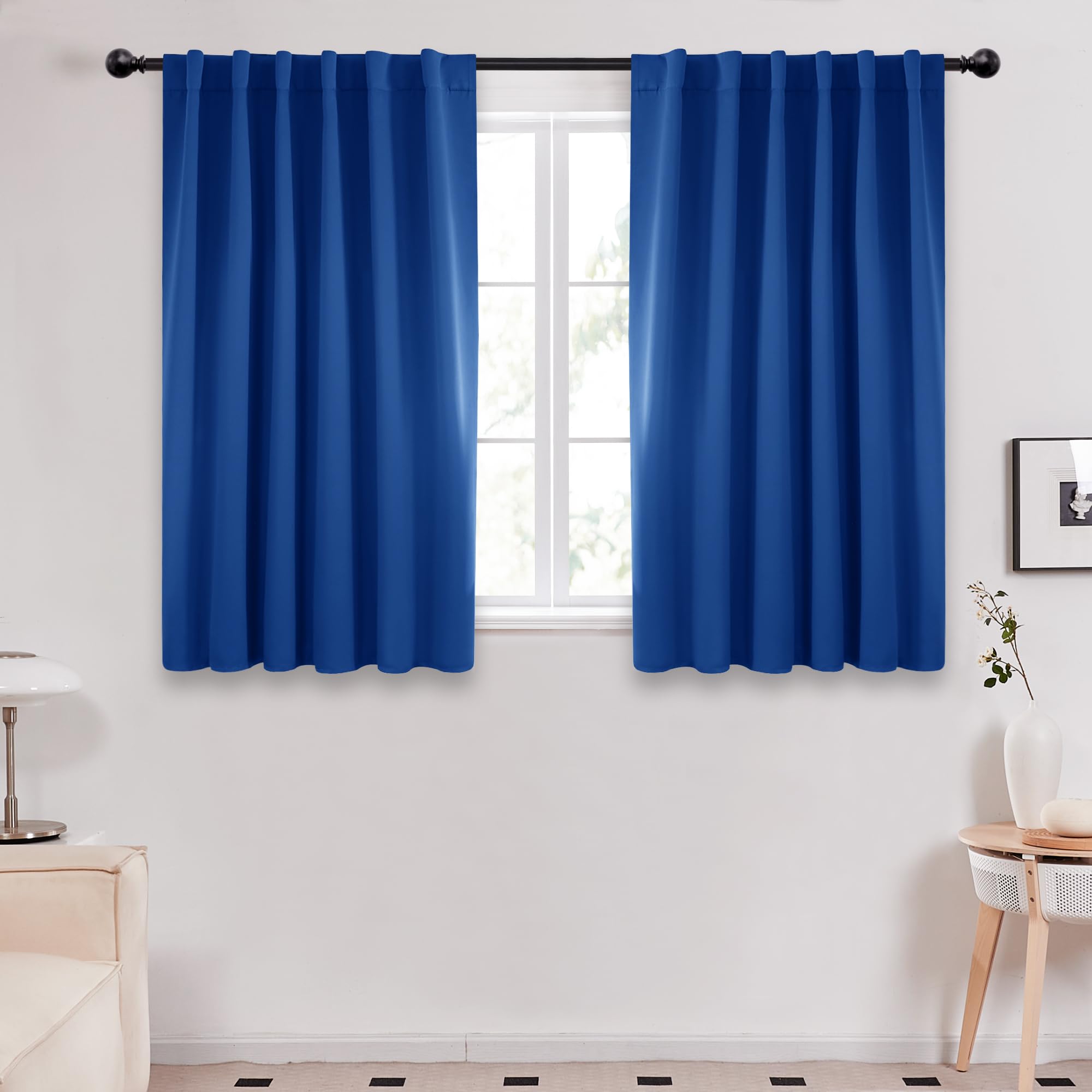 Deconovo Blackout Curtains For Kitchen Window Back Tab And Rod Pocket Curtains Room Darkening Curtains 52Wx45L Inch Royal Blue 2