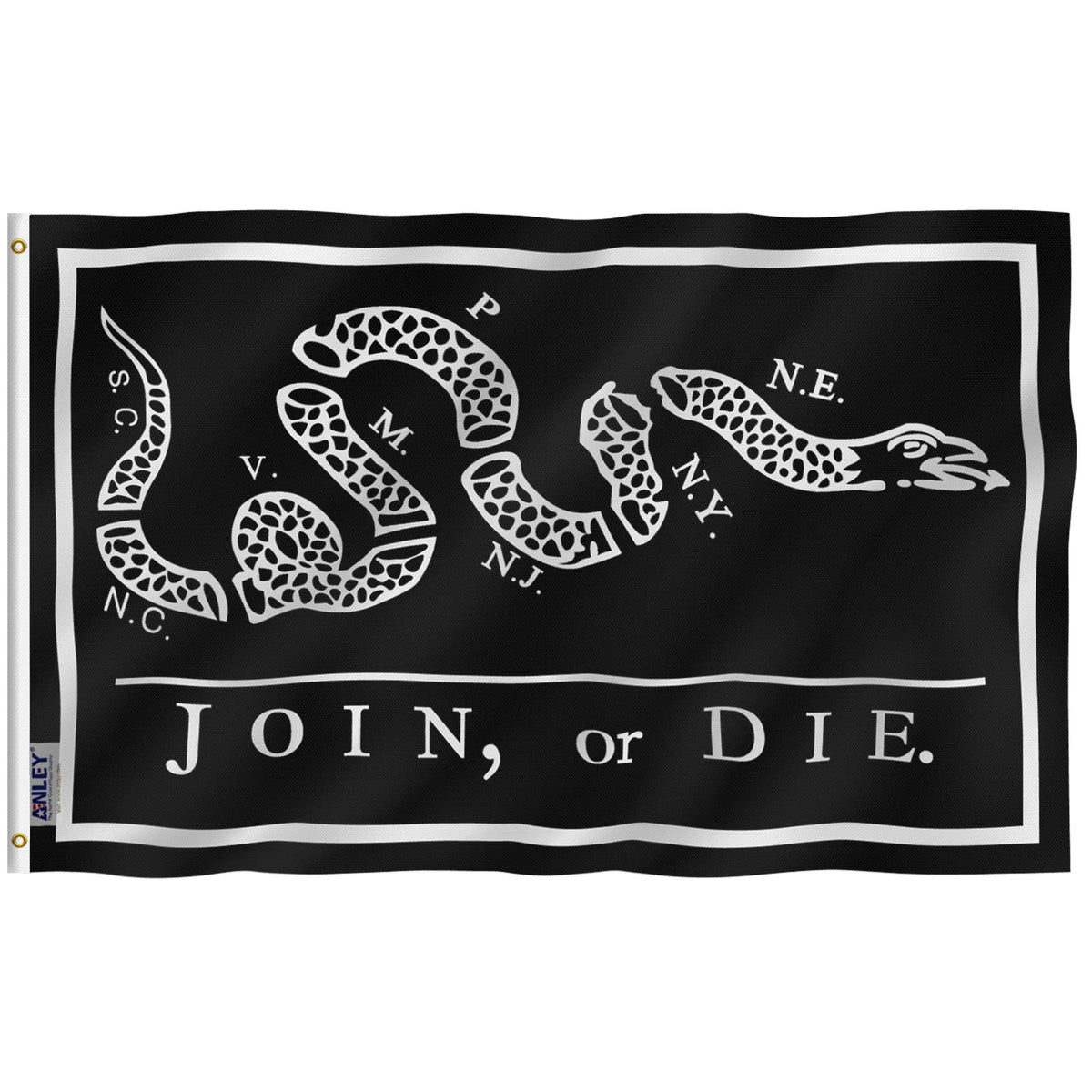 Anley Fly Breeze 3X5 Foot Black Join Or Die Flag - Vivid Color And Fade Proof - Canvas Header And Double Stitched - Rattlesnake