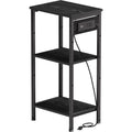 Asgolion Tall Nightstand with Charging Station, 3 Tier Narrow Tall End Table with Storage, Slim Side Table with USB Ports and Ou