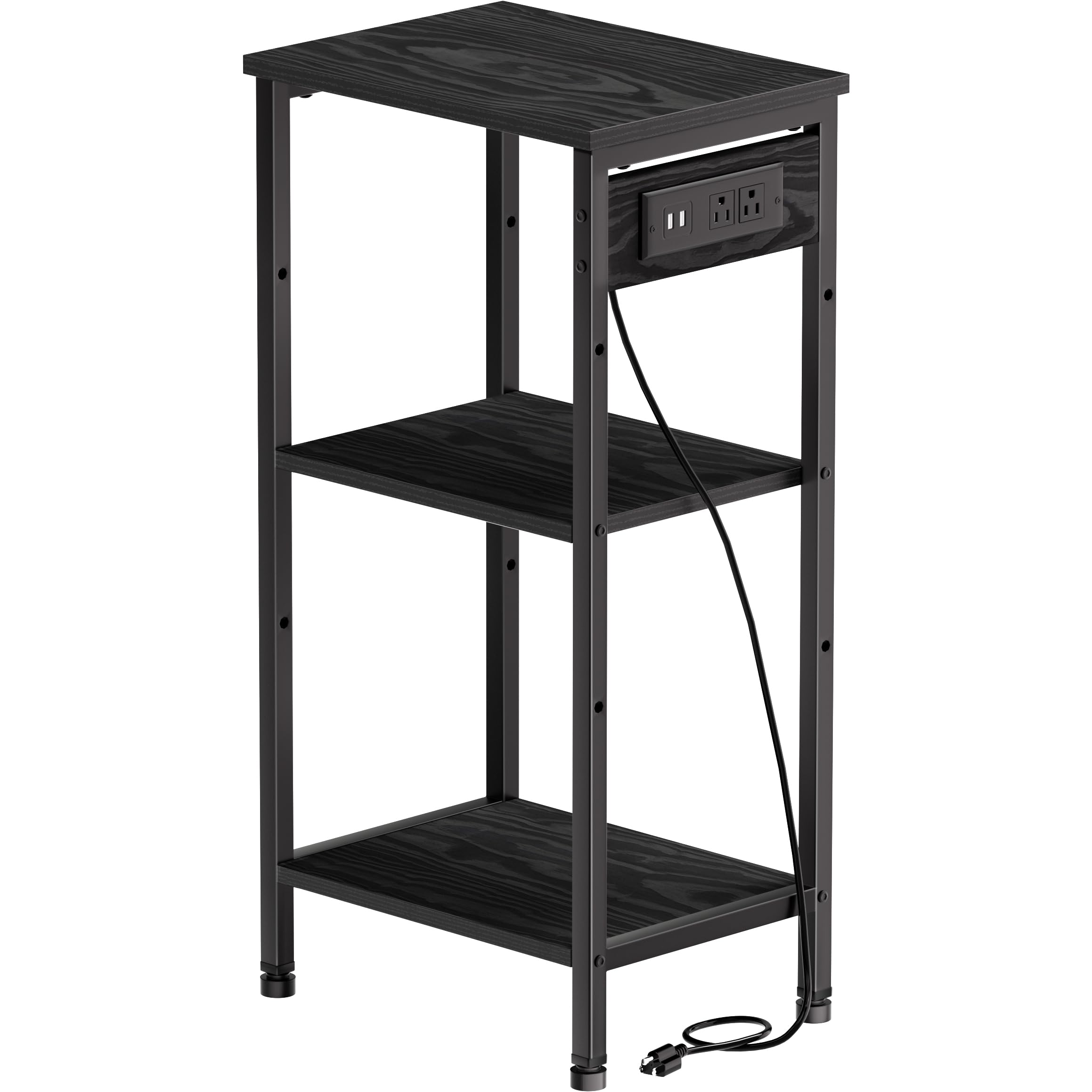 Asgolion Tall Nightstand with Charging Station, 3 Tier Narrow Tall End Table with Storage, Slim Side Table with USB Ports and Ou