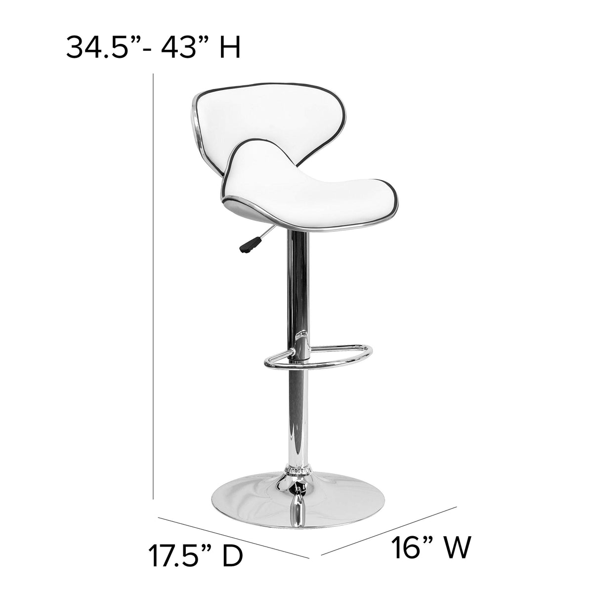 Flash Furniture Devin Contemporary Cozy Mid-Back White Vinyl Adjustable Height Barstool with Chrome Base