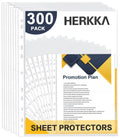 Sheet Protectors, Herkka 300 Pack Heavy Duty Clear Plastic Page Protectors Sheet Reinforced 11-Hole Fit For 3 Ring Binder Fits S