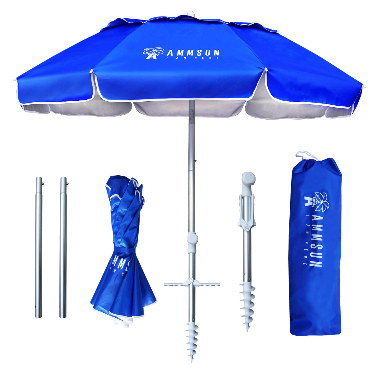 Ammsun 6Ft Folded Portable Travel Beach Umbrella With Sand Anchor Tilt Air Vent Upf 50+Uv Protection Fit In Suitcase Compact Fol