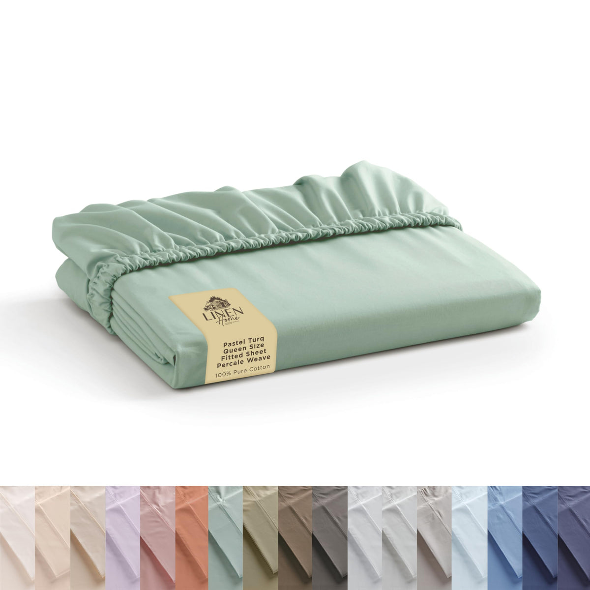 100% Cotton Percale Queen Fitted Sheet, Pastel Turk, 1 Deep Pocket Fitted Sheet, Crisp And Cool Strong Bed Linen, 60'X80'+15'