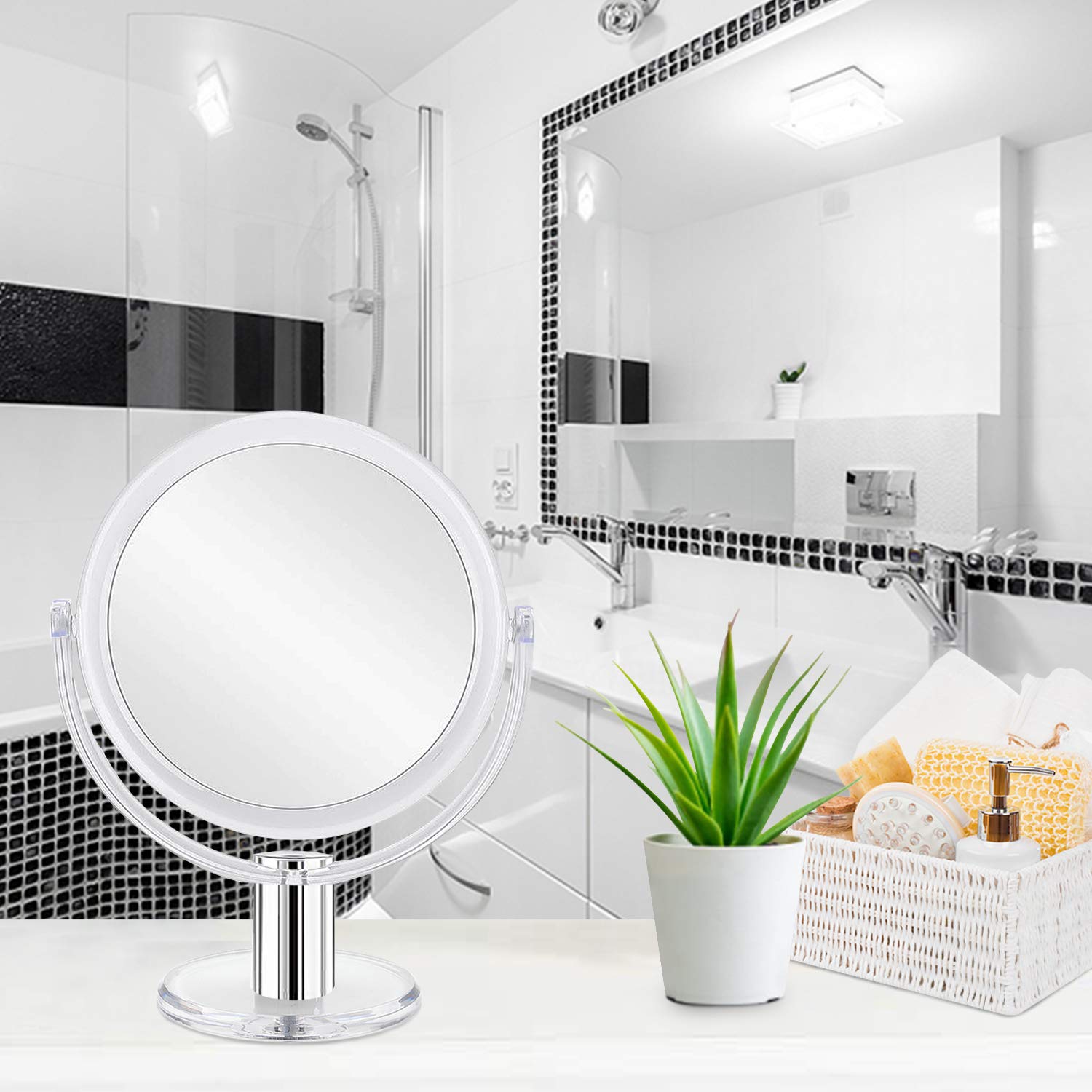 Fabuday Magnifying Makeup Mirror Double Sided 7 Inch Tabletop Mirror With 1X & 10X Magnification, Magnified Desk Mirror For Make