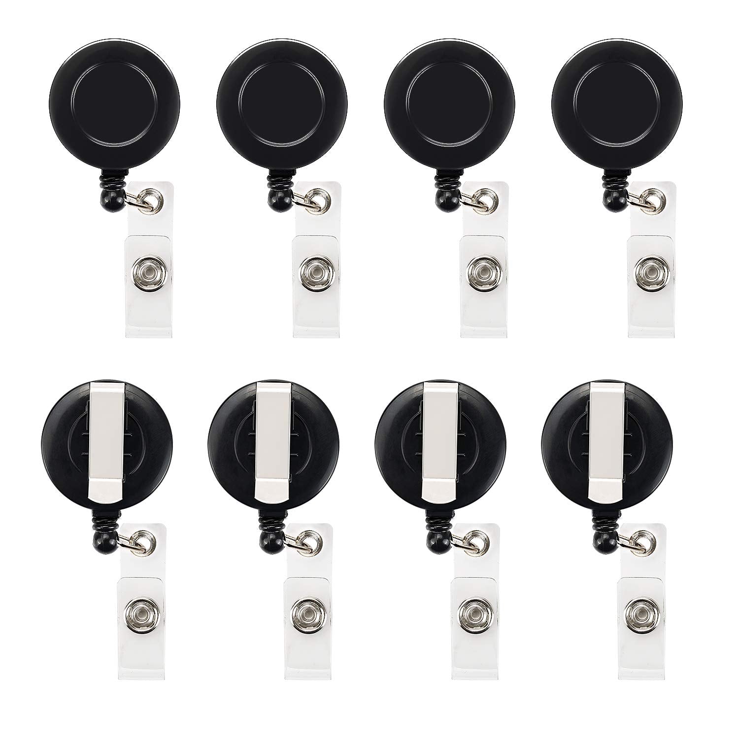 Janyun 50 Pcs Retractable Badge Reel Clips Holder For Hanging Id Card Name Key Chain (Black)