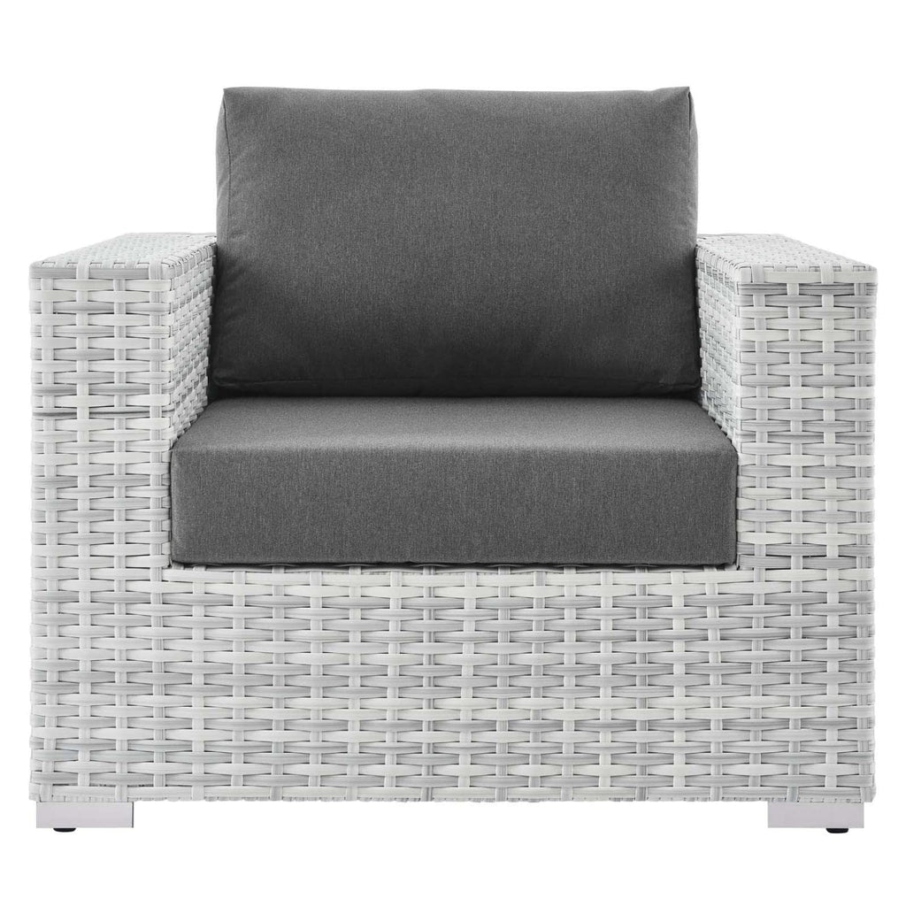 Modway Convene Wicker Rattan Outdoor Patio Armchair in Light Gray Charcoal