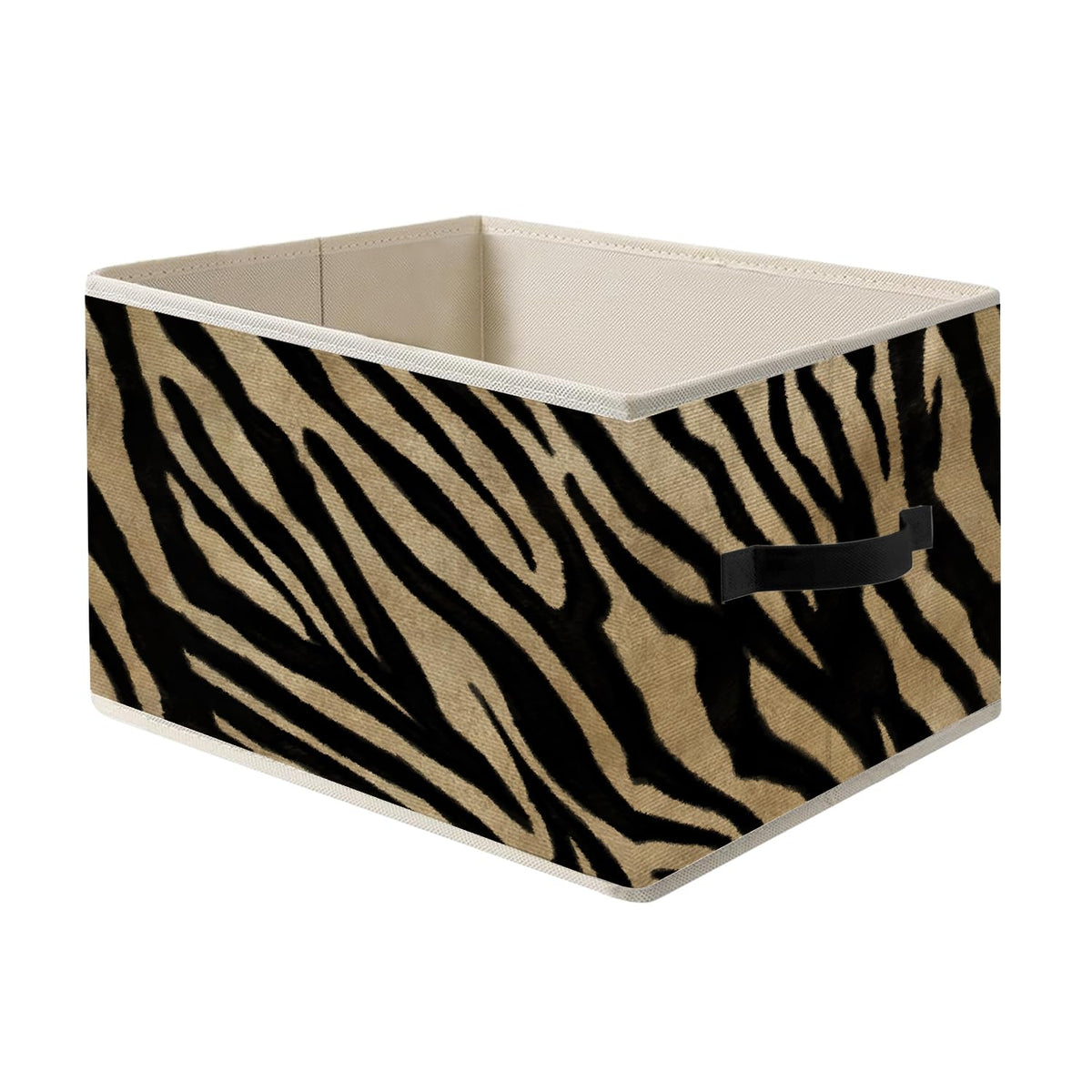 LRWHDFW Black and Beige Zebra Print Storage Bins, Modern Abstract Zebra Striped Foldable Closet Organizers Storage Basket Toybox