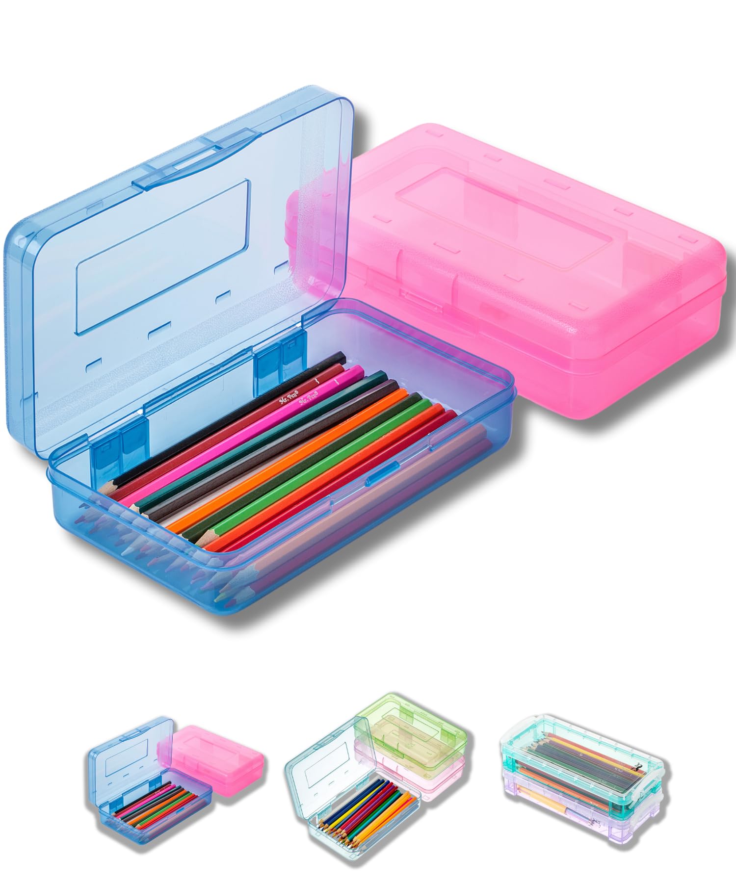Mr. Pen- Pencil Box, 2 Pack, Assorted Color For Kids, Plastic Hard Pencil Case, School Supply Crayon Small Storage Box