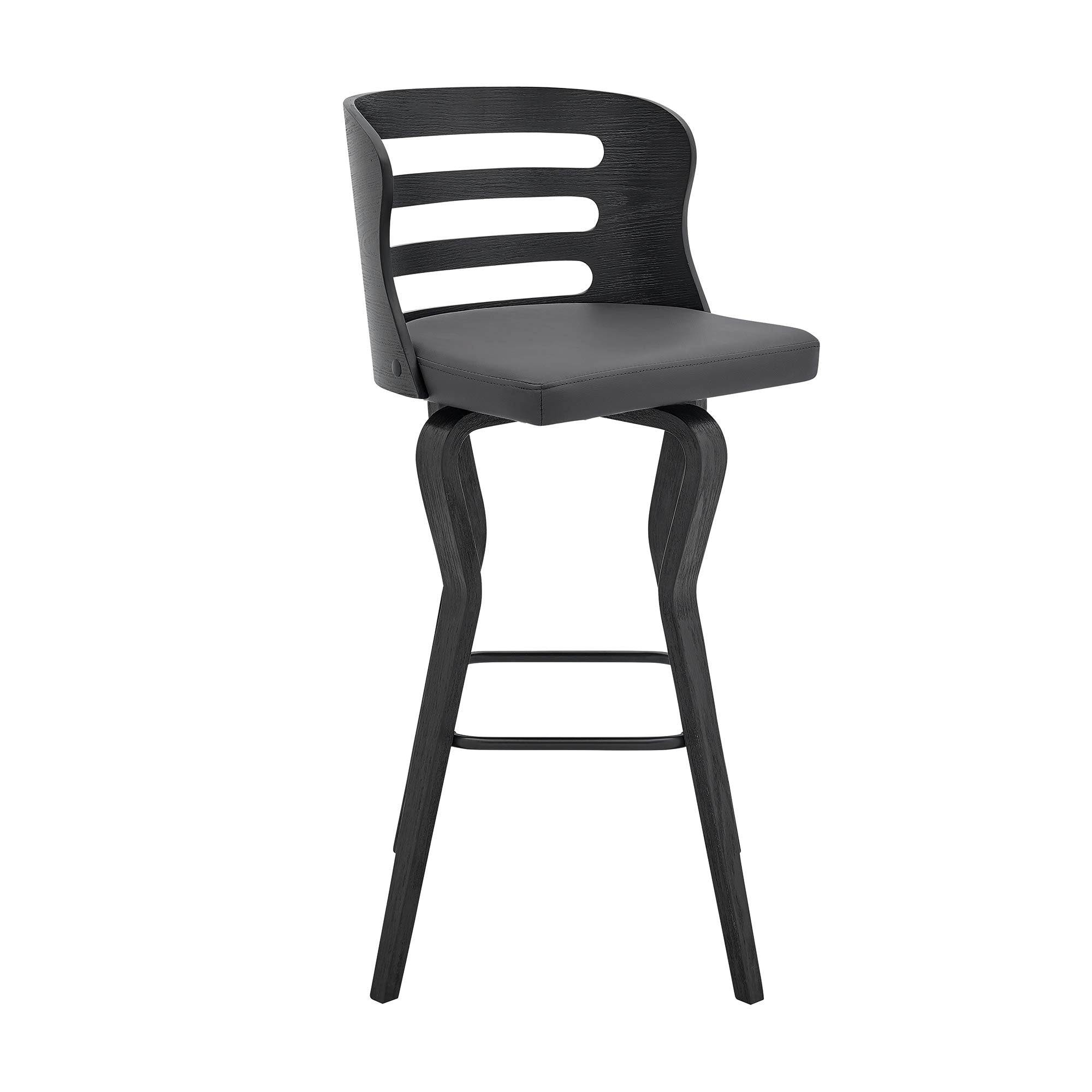 armen LIVING Verne 30 '' Seat Height Swivel Gray Faux Leather and Black Wood Bar Stool