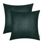 BRAWARM Faux Leather Pillow Covers 20 X 20 Inches, Dark Green Leather Pillow Covers Pack of 2, Crocodile Leather Decorative Thro
