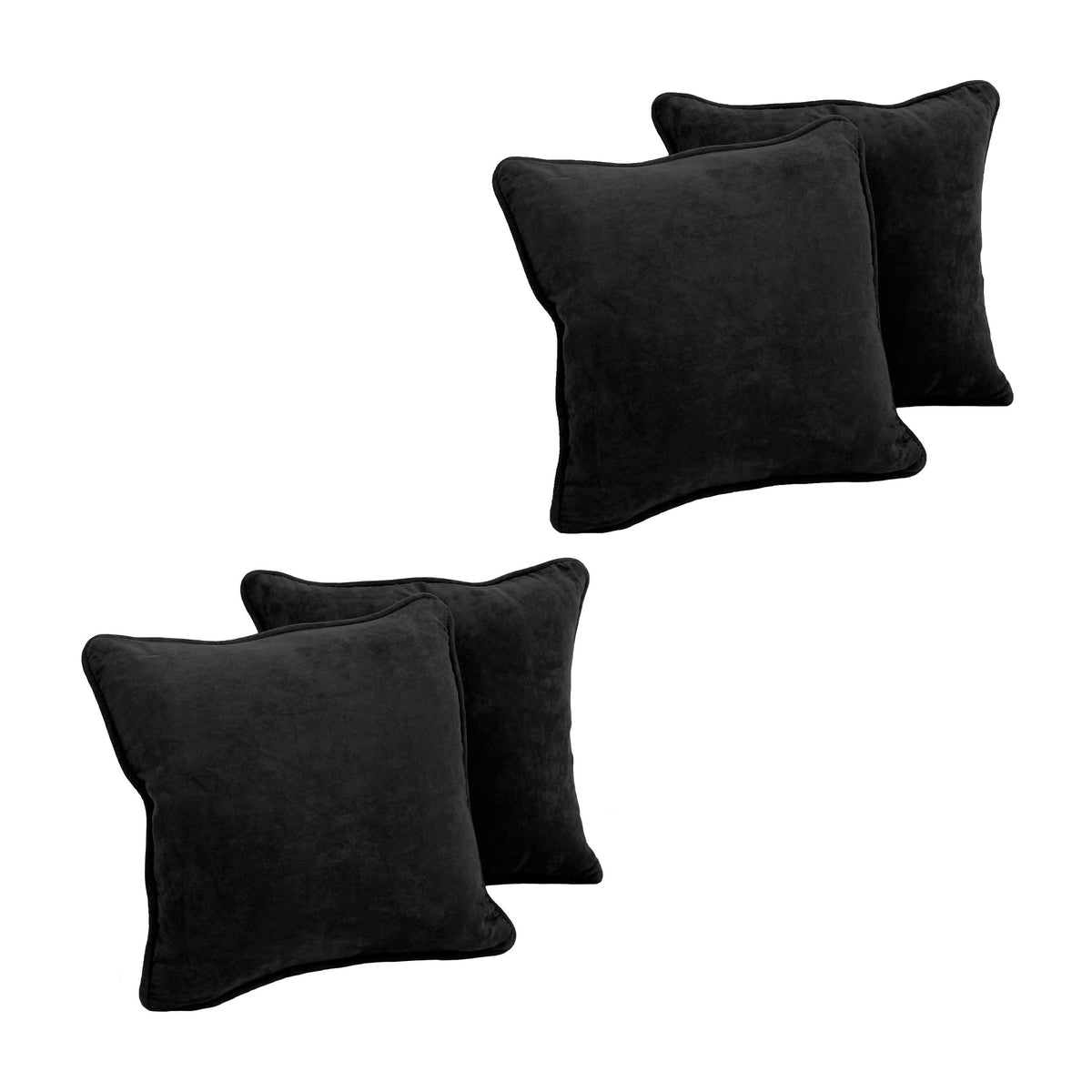 Blazing Needles Corded Microsuede Throw Pillow, 18&quot;, Black 4 Count