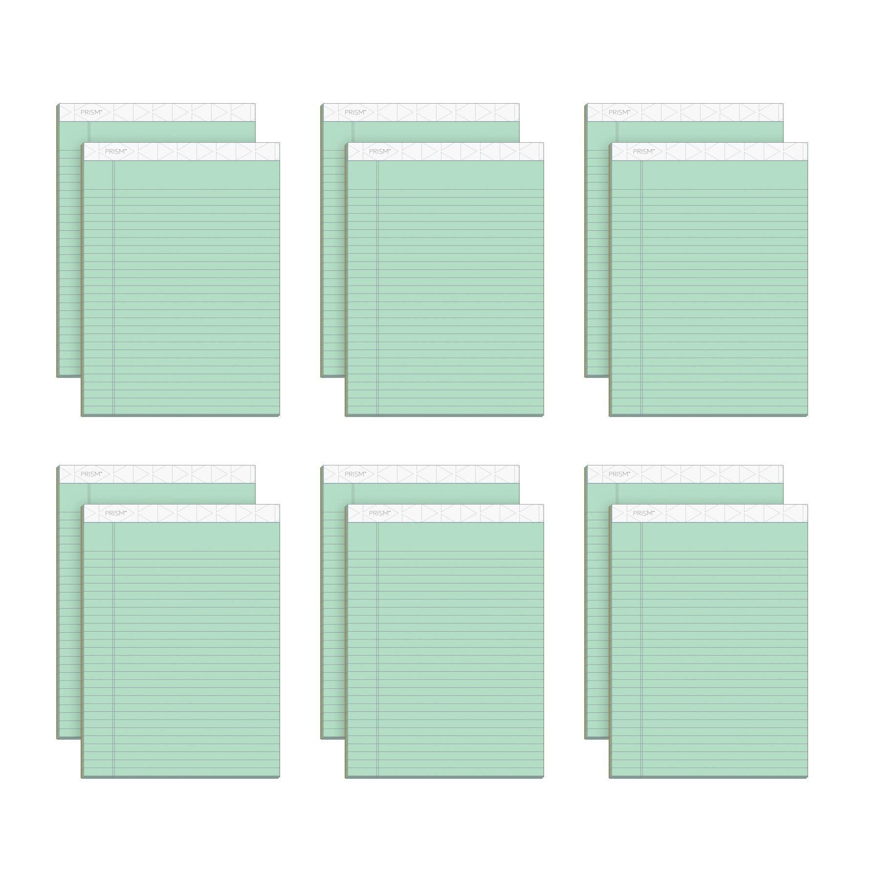 Tops Prism Writing Pads, 8-1/2' X 11-3/4', Legal Rule, Green, Perforated, 50 Sheets, 12 Pack (63190)