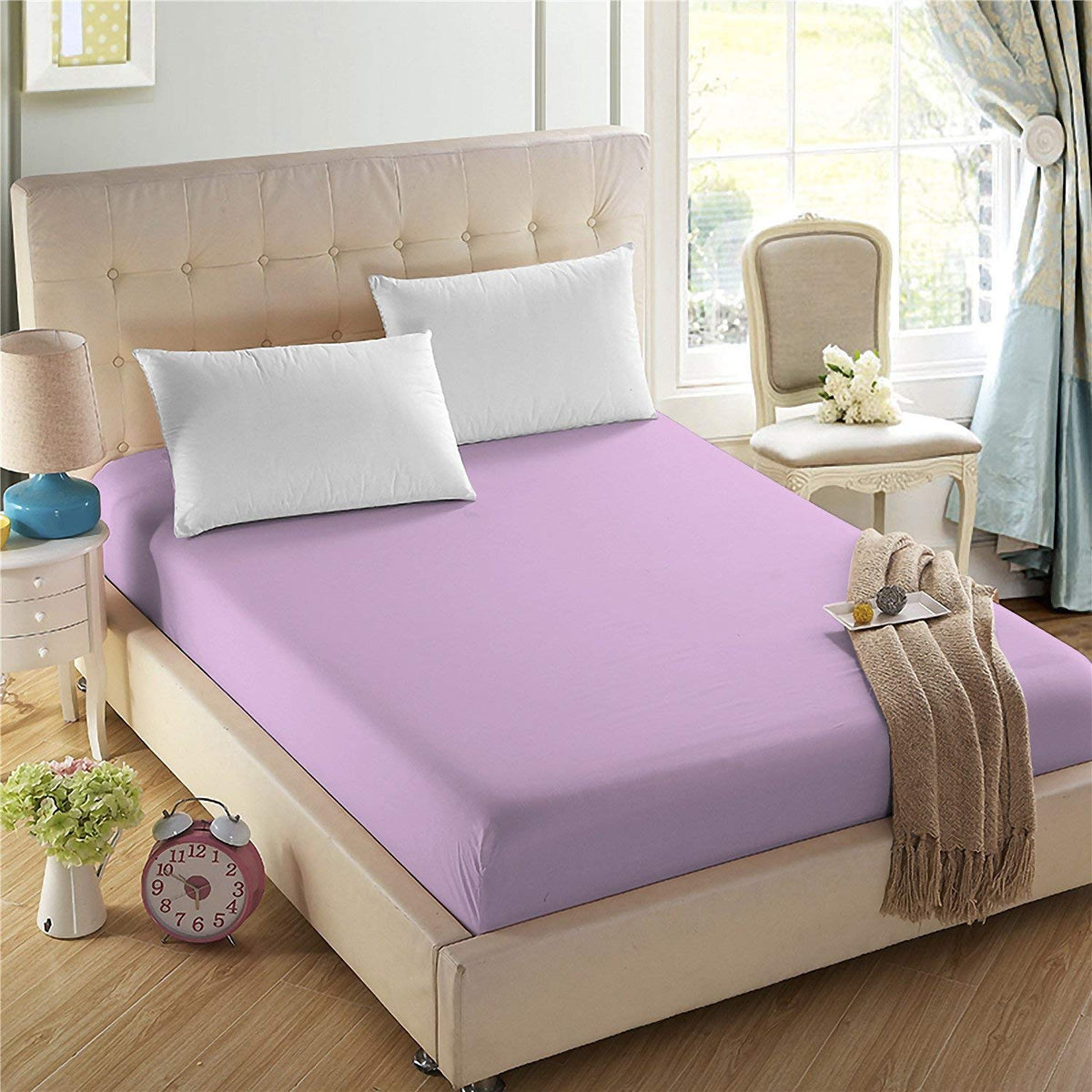 4U'Life Single Fitted Sheet, Prime 1800 Series, Ultra Soft & Comfortable, Double Brushed Microfiber (Lavender Purple, Twin)
