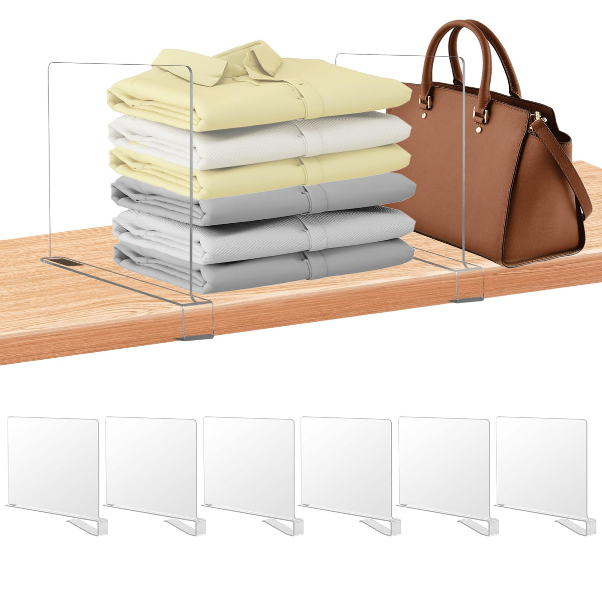 xydstay 6 Pack Clear Acrylic Shelf Dividers for Closet Organization