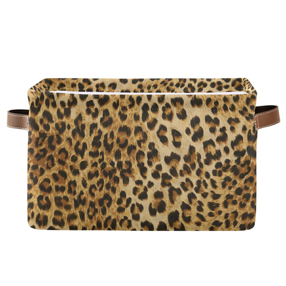 Leopard Print Storage Bin Animal Canvas Toys Storage Basket Bin Large Storage Cube Box Collapsible with Handles for Home Office 