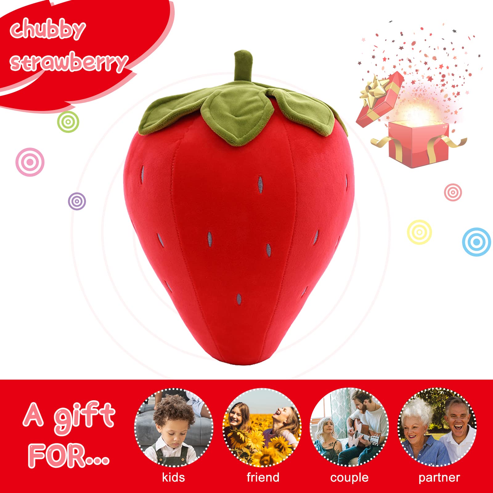 Cute Fruit Kids Pillow Stuffed Strawberry Plush Pillows Super Soft Girls Pillows Cushion Seat For Kids Toys (Red,7.8'/20Cm) 1 C