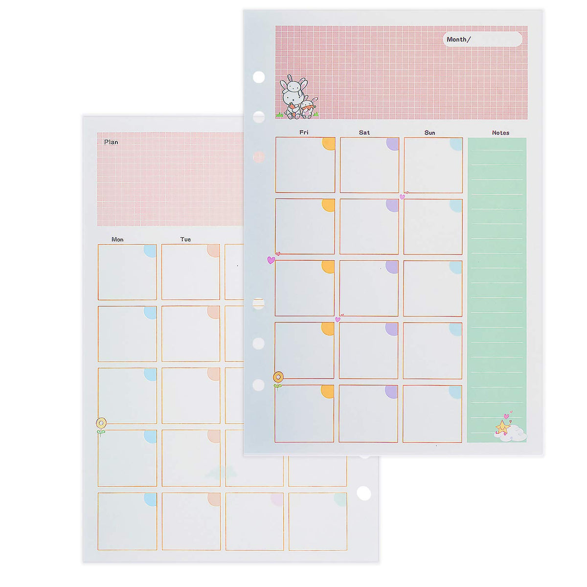 Rancco A6 Planner Inserts Monthly Planner Refills, 90 Pages Colorful 6-Ring Loose-Leaf Monthly Binder Paper W/Divider, Pvc Pouch
