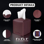 Connsole Casa Premium Pu Leather Tissue Box Holder - Elegant Hotel-Style Cherry Red Tissue Box Cover Enhanced D  Cor Of Home, Of