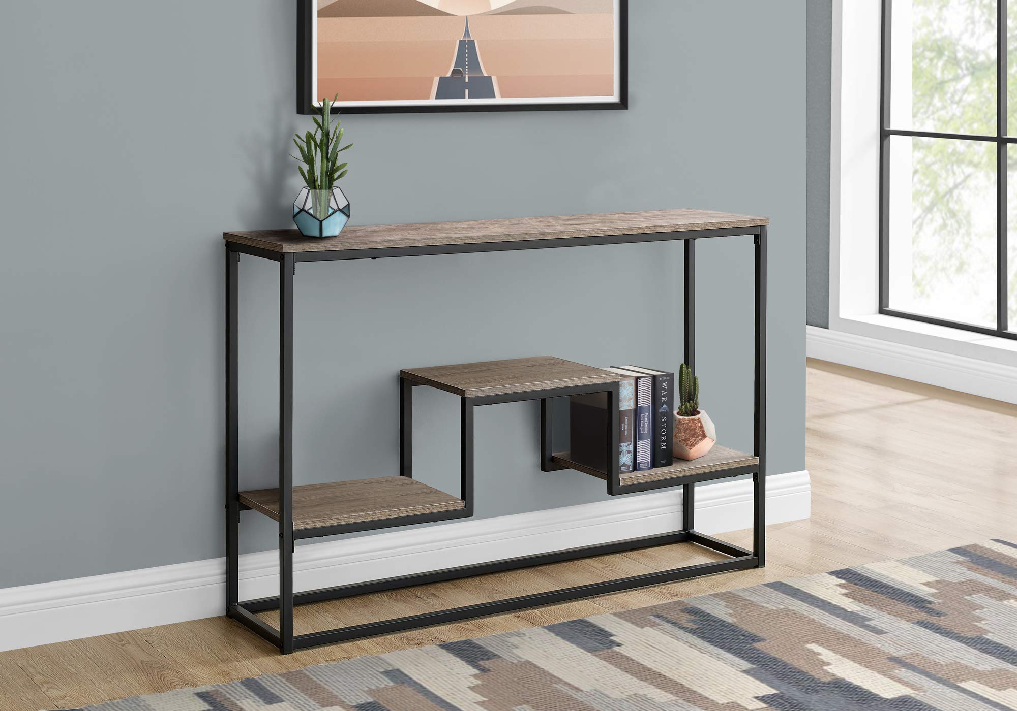Monarch Specialties 3581 Accent Table, Console, Entryway, Narrow, Sofa, Living Room, Bedroom, Metal, Laminate, Brown, Black, Contemporary, Modern Table-48 Hall, 48&quot; L X 12&quot; W X 31.75&quot; H, Dark Taupe