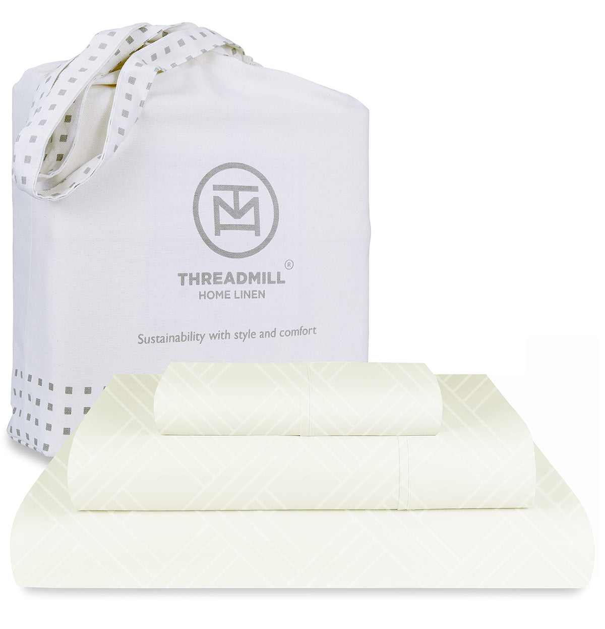 Threadmill Twin Bed-Sheets - 800 Thread Count Jacquard Celine Ivory 100% Natural Cotton 3 Piece Striped Bed Set, Extra Long Stap