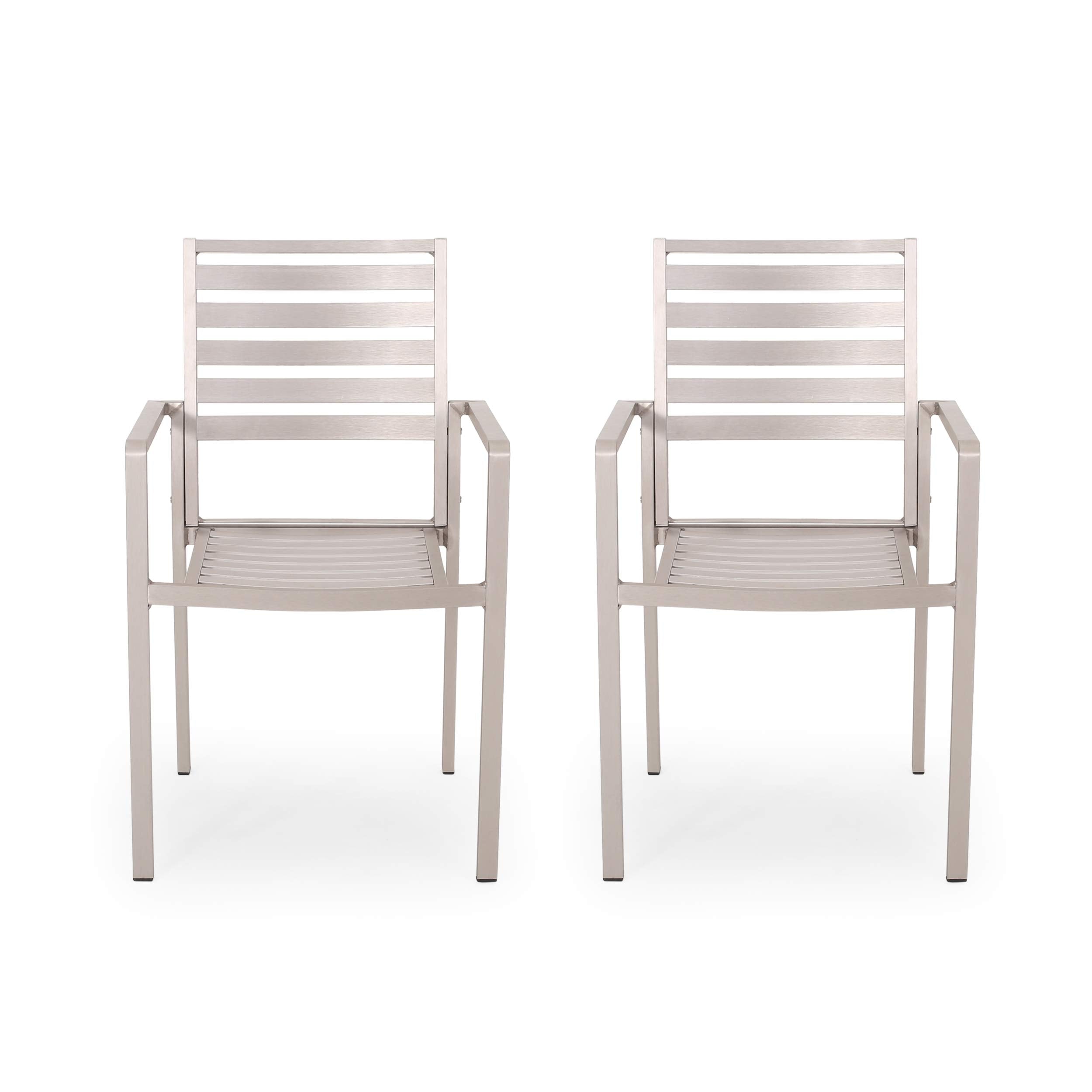 Great Deal Furniture Daisy Outdoor Modern Aluminum Dining Chair (Set of 2), Silver