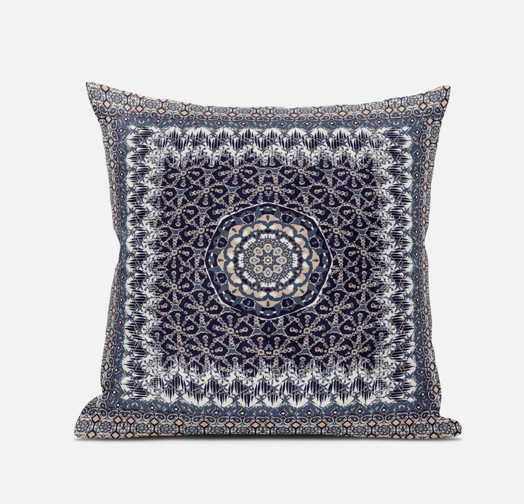 HomeRoots Bright Blue Turquoise 18â€ Gray Peach Holy Floral Zippered Suede Throw Pillow
