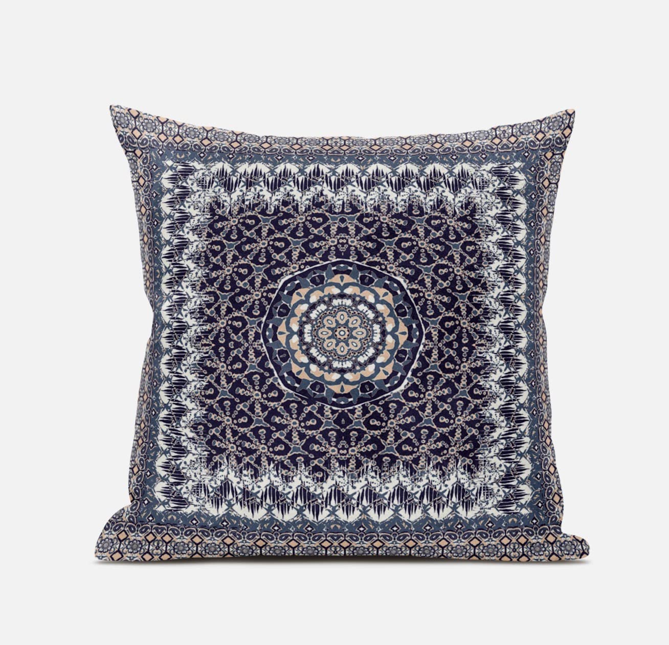 HomeRoots Bright Blue Turquoise 18â€ Gray Peach Holy Floral Zippered Suede Throw Pillow