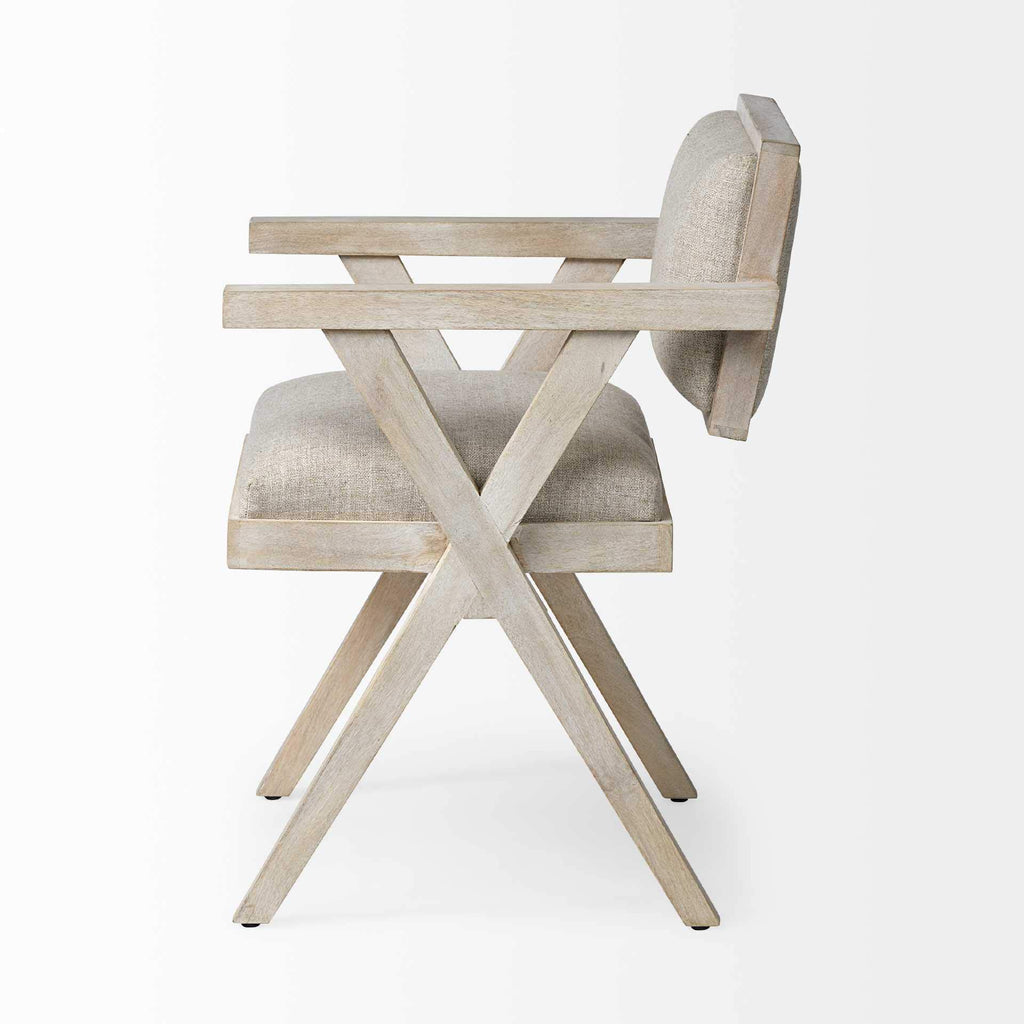 HomeRoots Cream Fabric Wrap with Blonde Wooden Frame Dining Chair