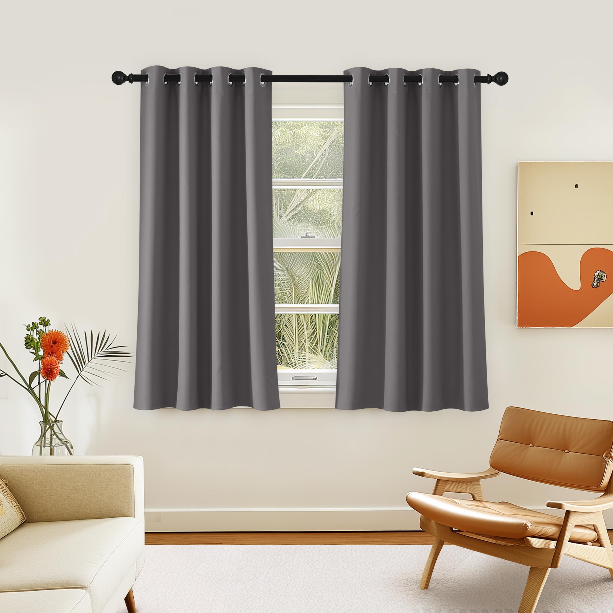 NICETOWN Blackout Gray Curtain 110 inch Length, Grommet Extra Long Thermal Curtain Room Darkening Window Treatment for Living Ro