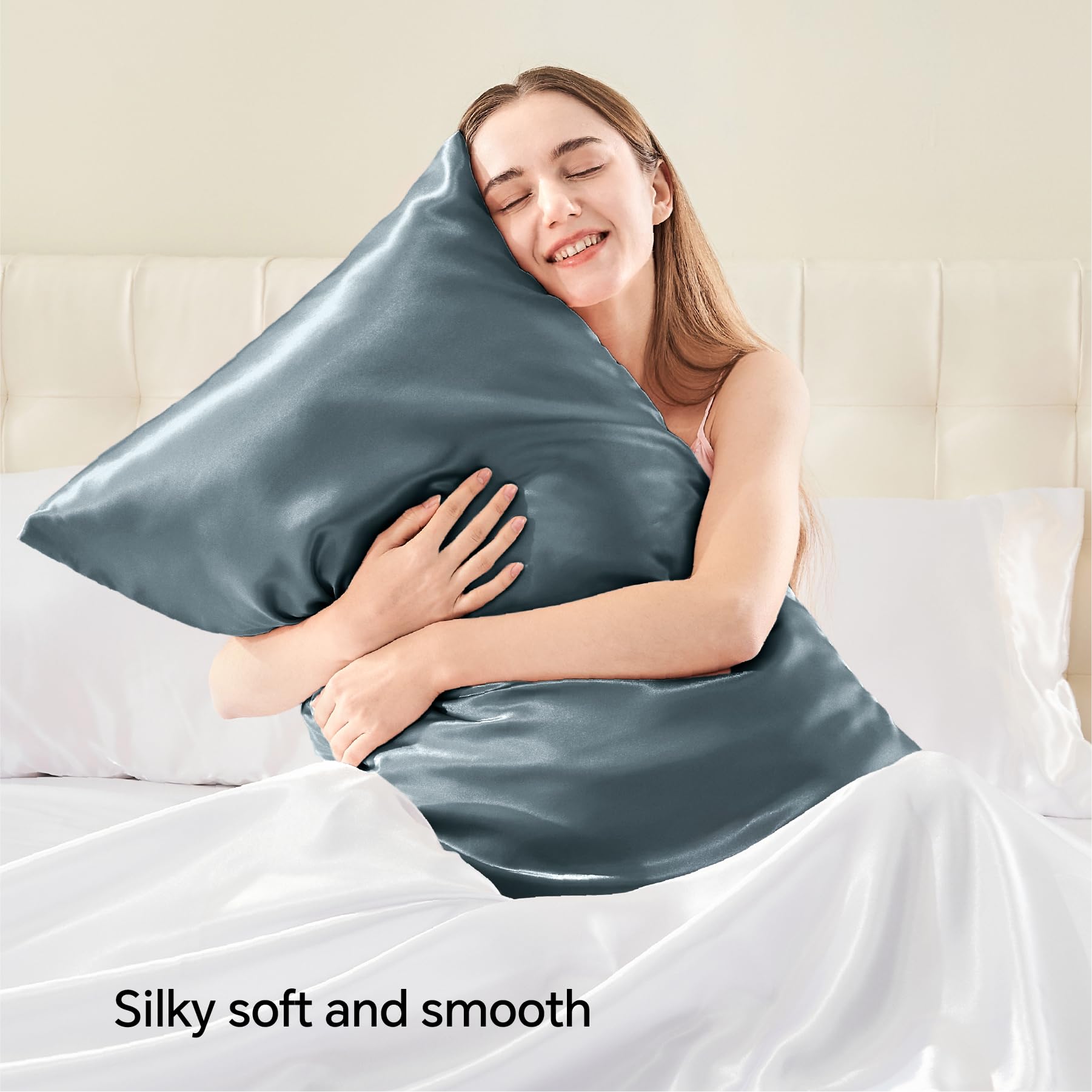 Bedelite Satin Pillowcase With Zipper, Space Grey King Size Pillow Cases Set Of 2, Super Soft And Cooling Similar To Silk Pillow