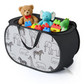Stuffed Animal Storage Basket with Zipper Lid Collapsible Toy Basket Black
