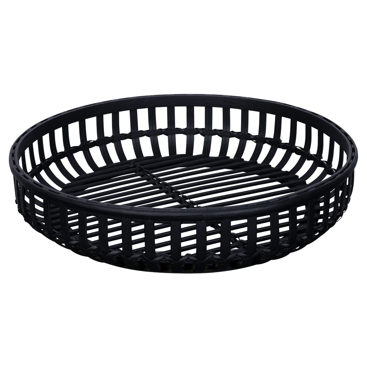 Stratton Home Decor Modern Round Black Rattan Decorative Tray Tabletop, 14 x 3.25 x 14.25