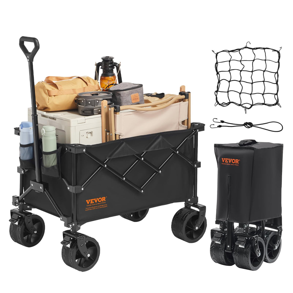 Vevor 150L Collapsible Folding Outdoor Utility Wagon, 260Lbs Heavy Duty Foldable Wagon Cart For Grocery Camping, Portable Utilit