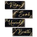 ONIZHITY 4 Pcs Black and Gold Bathroom Decor Black Gold Wall Decor Relax Soak Unwind Breathe Wooden Rustic Marble Style Bathroom