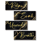 ONIZHITY 4 Pcs Black and Gold Bathroom Decor Black Gold Wall Decor Relax Soak Unwind Breathe Wooden Rustic Marble Style Bathroom
