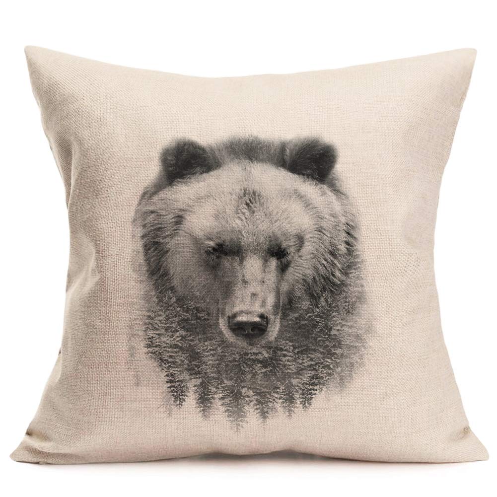 Fukeen Throw Pillow Covers Ink Watercolor Painting Animals Bear Decorative Cushion Cases Cotton Linen Standard 18X18 Pillowslip