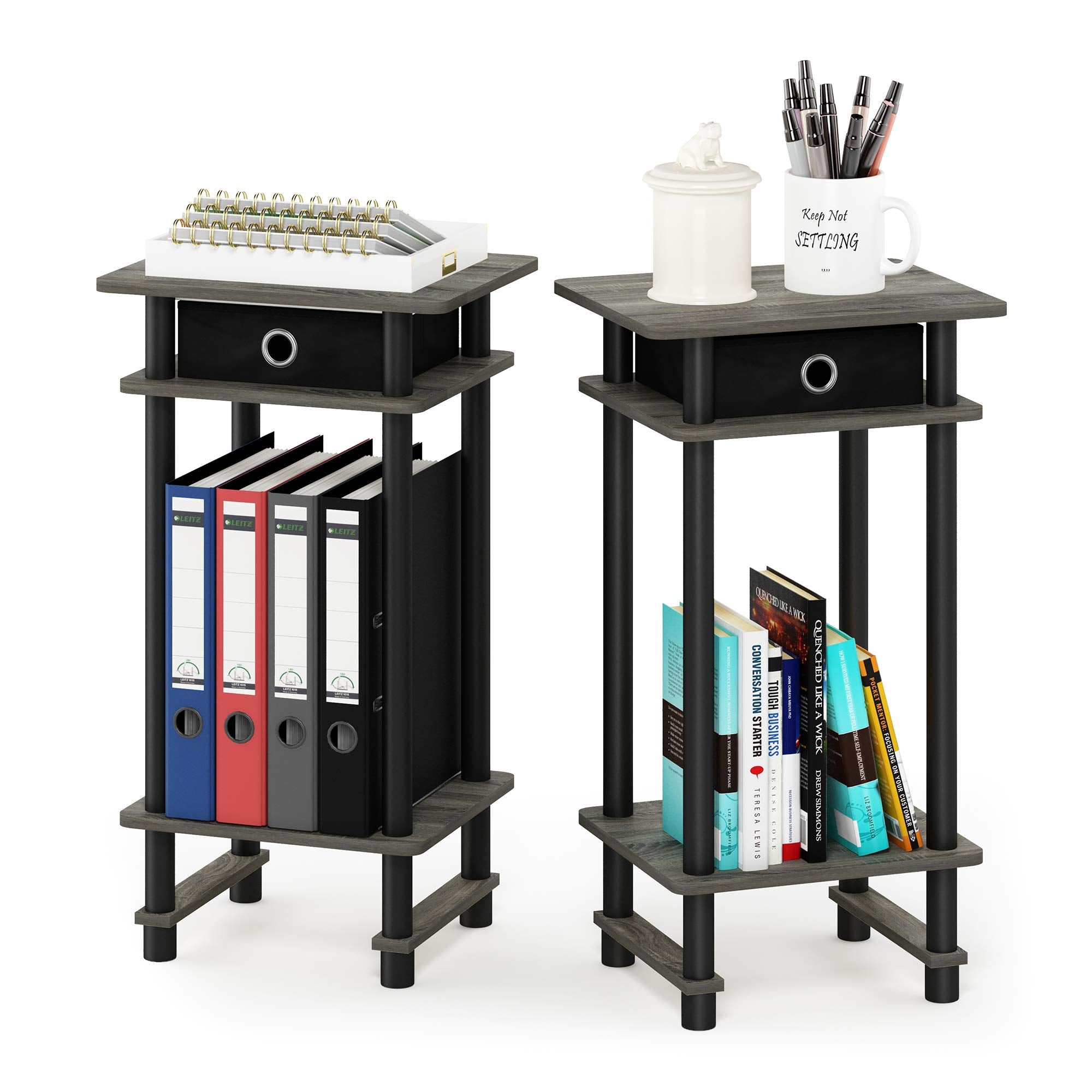Furinno Turn-N-Tube Tall End Table, French Oak Grey/Black/Black