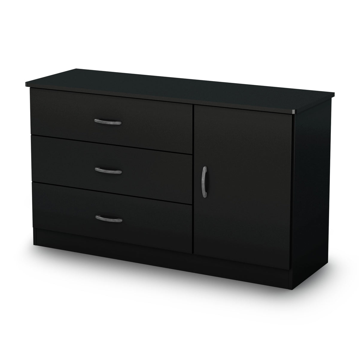 South Shore Libra 3-Drawer Dresser With Cabinet Door, Pure Black