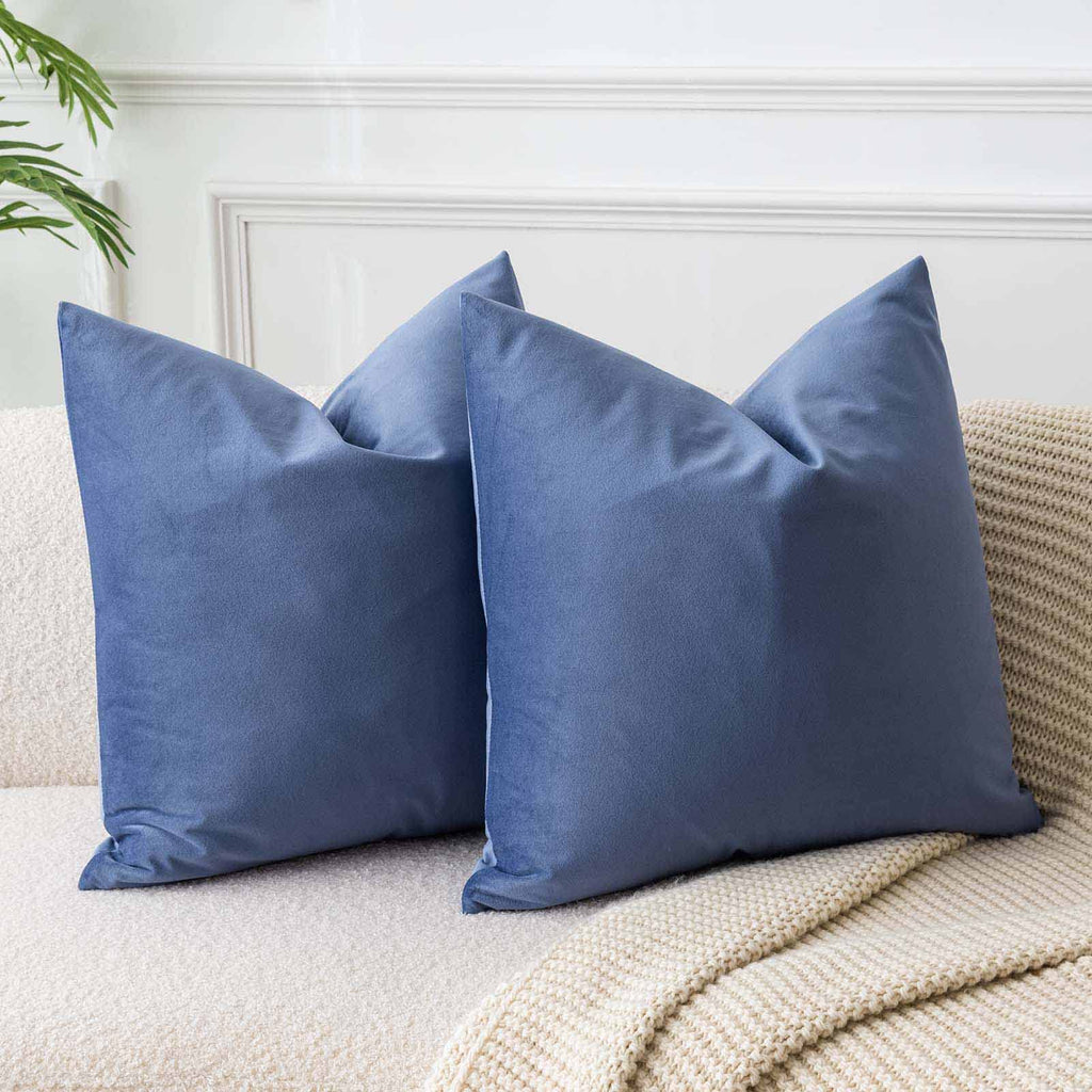 Juspurbet Blue Velvet Throw Pillow Covers 24X24 Inch Set Of 2 For Living Room Couch Sofa Bedroom Decorative Square Solid Soft Cu