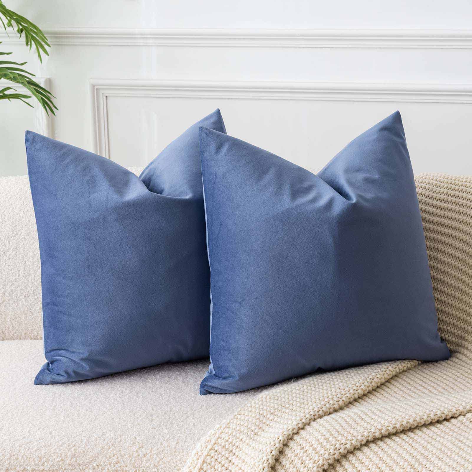 Juspurbet Blue Velvet Throw Pillow Covers 14X14 Inches Set Of 2 With Zipper,Decorative Soft Solid Pillow Covers For Couch Bed So