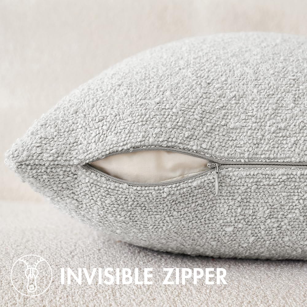 Miulee 18X18 Inch Decorative Pillow Covers For Couch Bed Set Of 2 Textured Boucle Neutral Throw Pillows Light Grey Accent Solid Cushion Pillowcase Cozy Soft Chair Sofa Livingroom Home Decor