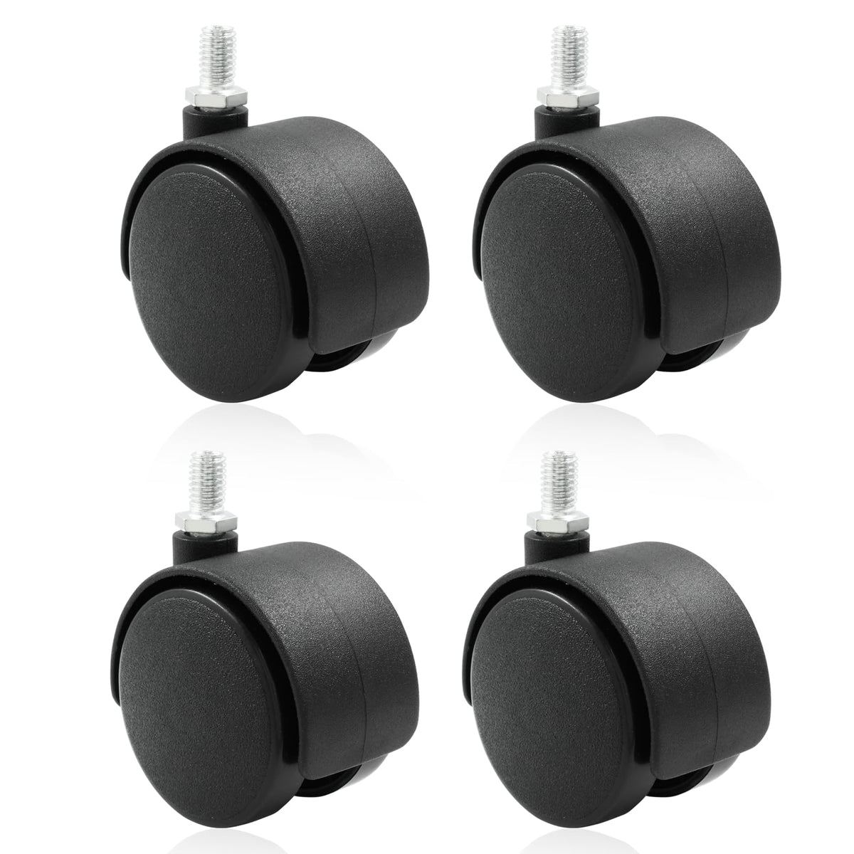 Moicstiy 4 Pack 2 Inch Caster Wheel Replacement, M8 Threaded Stem Caster Wheels, Black Nylon Furniture Wheel For Cabinet, Shelf