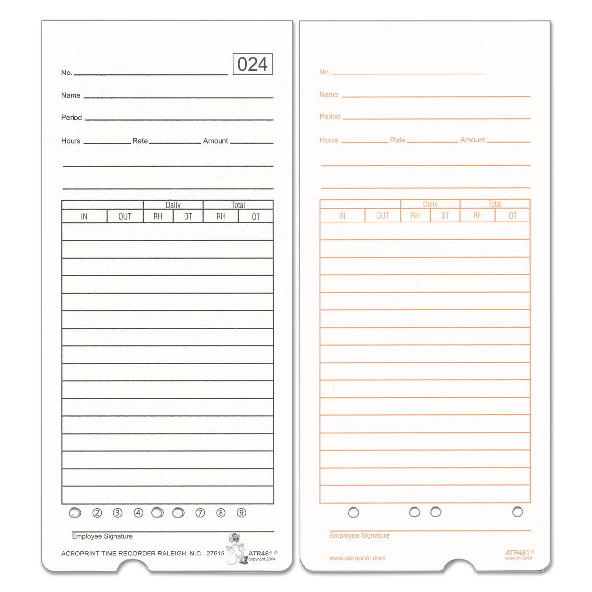 Acroprint 099115000 Time Card For Atr480 Totalizing Electronic Time Clock, 7 1/2 X 3.35, 50 Per Pack