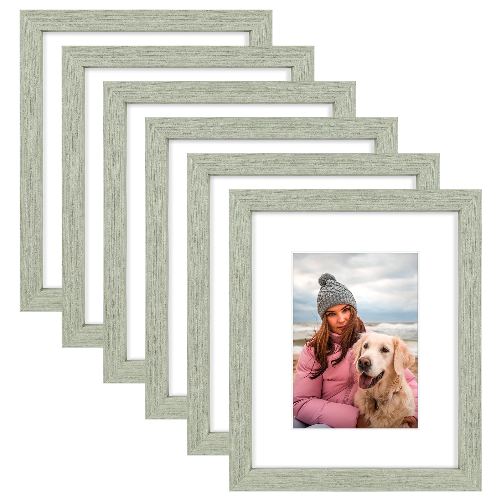 AUEAR 8x10 Picture Frames Set of 6, with Mat for 5x7 or 8x10 without Mat, Composite Wood Gallery Photo Frames with Plexiglass, W