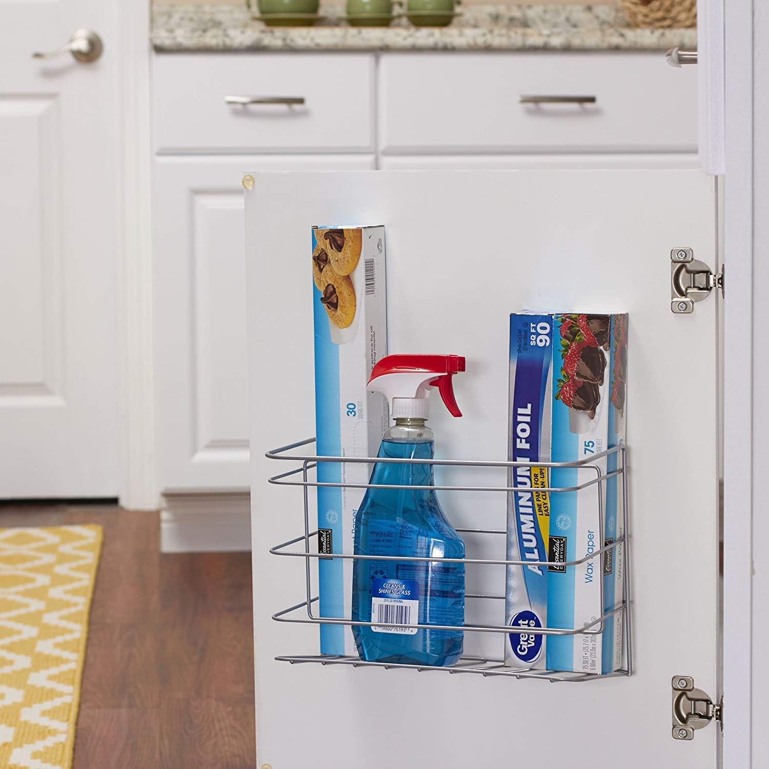 15 West 12228 (8.27H X 11.61W X 6.3D)  Kitchen And Bath Double Compartment Storage Basket Under Sink Organiser Mounts To