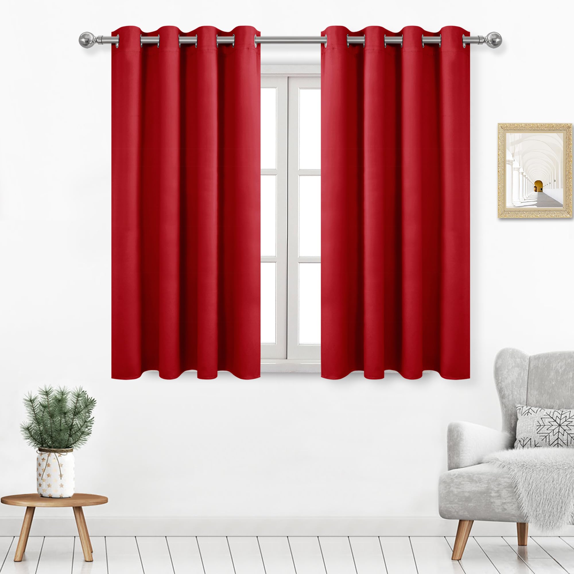 Dwcn Red Christmas Curtains For Living Room, Short Blackout Curtains For Small Window, Thermal Curtains 54 Inches Long, Room Dar
