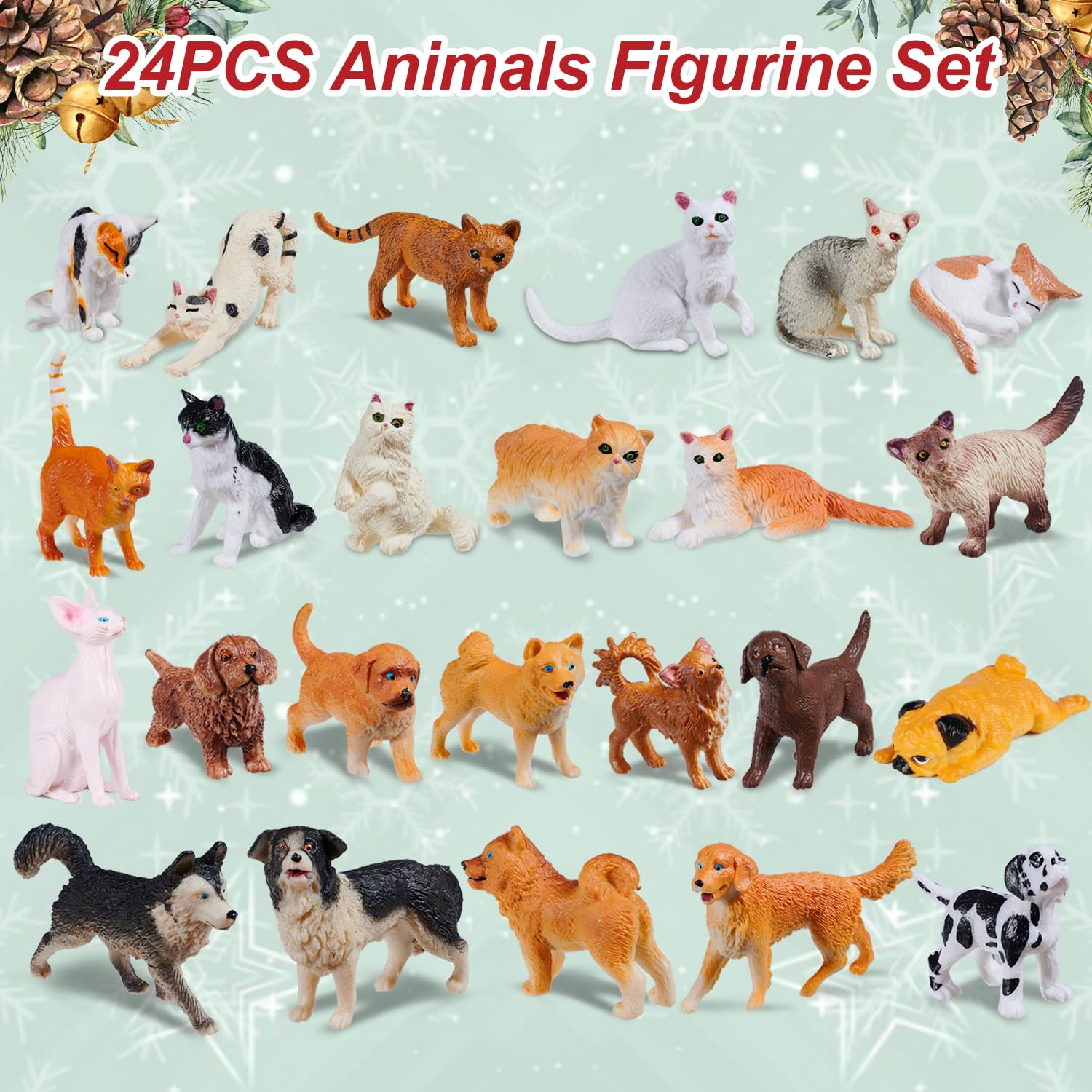Animals Advent Calendar 2023, Mini Dog Cat Figurines Christmas Countdown Calendar For Kids With 24Pcs Realistic Miniature Animal
