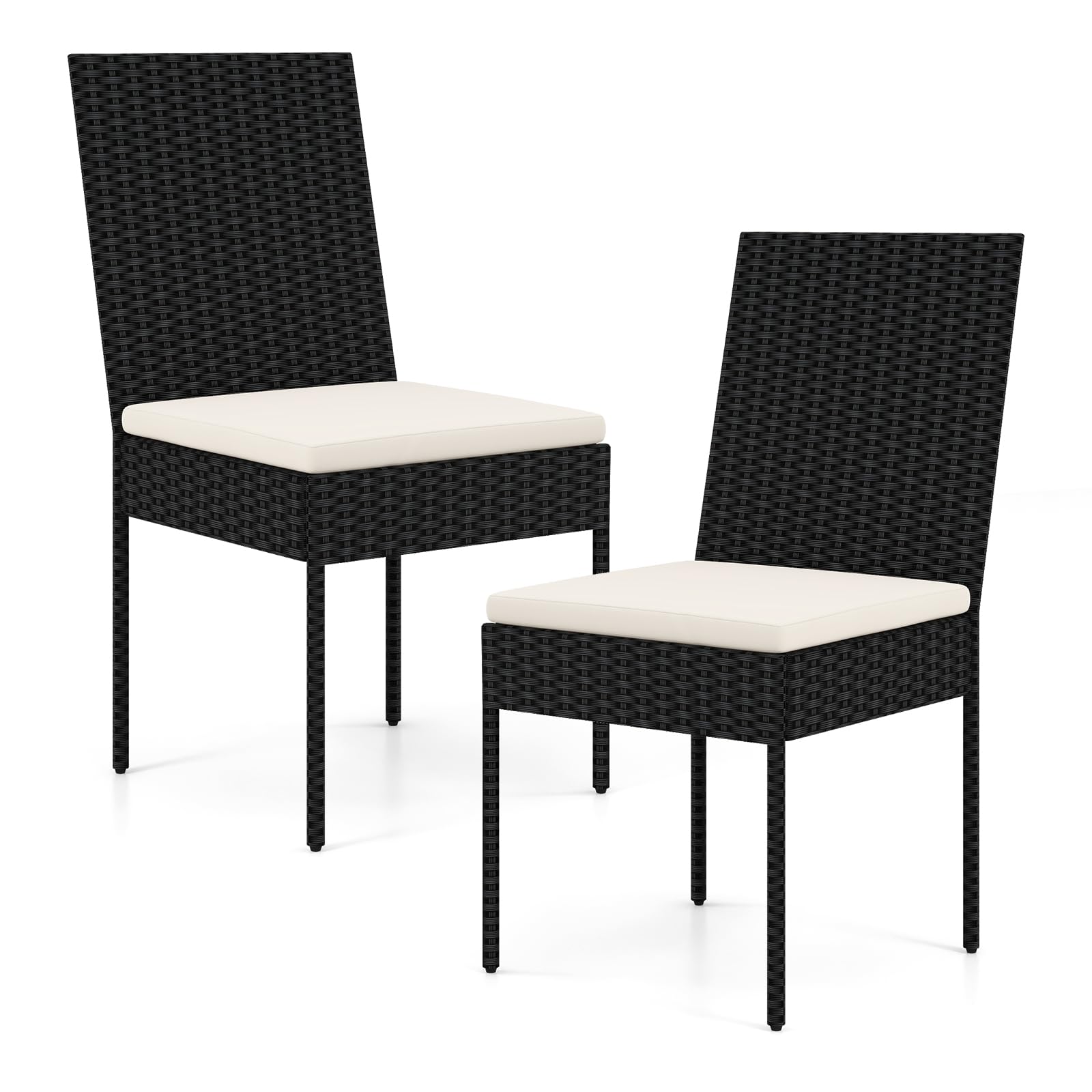 Happygrill Patio Rattan Dining Chairs Set Of 2, Outdoor Armless Wicker Chairs With Cushions, High Backrest, Sturdy Metal Frame,